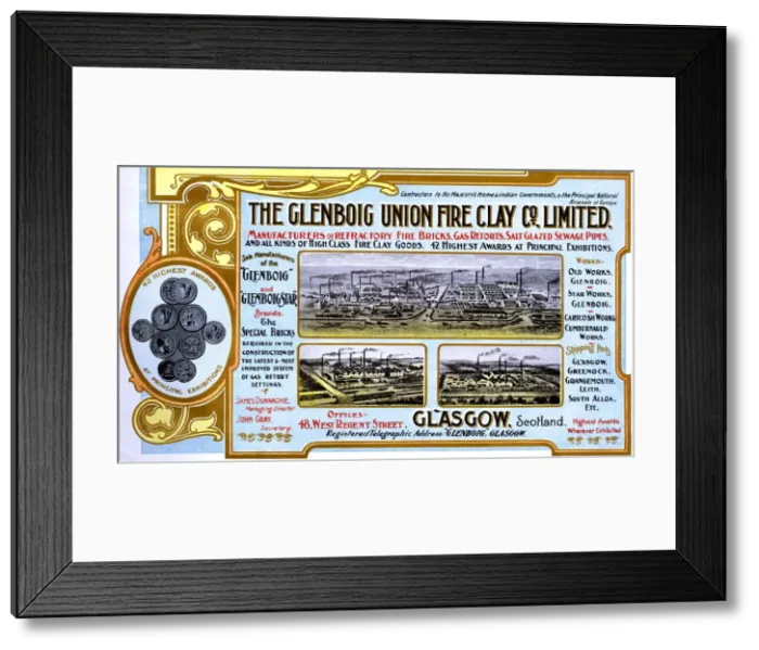 Framed Print : Advert, The Glenboig Union Fire Clay Co, Glasgow Framed Print : Advert, The Glenboig Union Fire Clay Co, Glasgow
