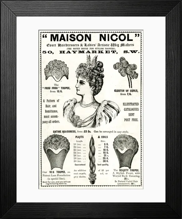 Framed Print : Advert, Maison Nicol, Ladies Hair Pieces Framed Print : Advert, Maison Nicol, Ladies Hair Pieces