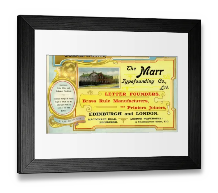 Framed Print : Advert, The Marr Typefounding Co Ltd, Edinburgh Framed Print : Advert, The Marr Typefounding Co Ltd, Edinburgh