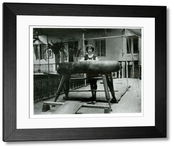 Framed Print : Mrs Pyce-Jones training in her gym Framed Print : Mrs Pyce-Jones training in her gym