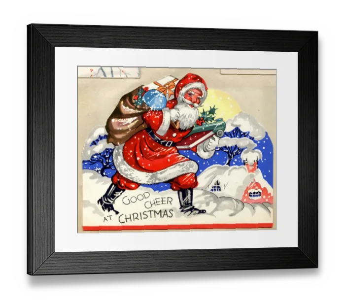 Framed Print : Christmas card, Santa Claus with sack and presents Framed Print : Christmas card, Santa Claus with sack and presents