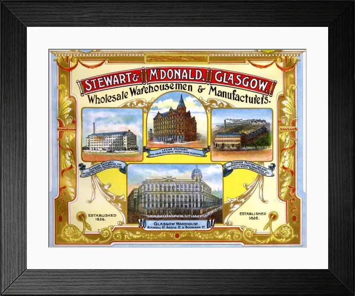Framed Print : Advert, Stewart & McDonald, Clothing Warehouse, Glasgow Framed Print : Advert, Stewart & McDonald, Clothing Warehouse, Glasgow
