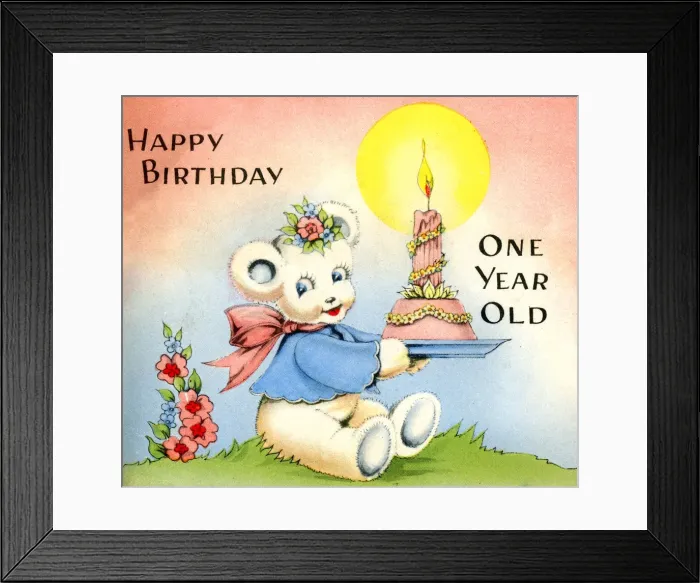 Framed Print : Birthday card, Teddy Bear, One Year Old Framed Print : Birthday card, Teddy Bear, One Year Old