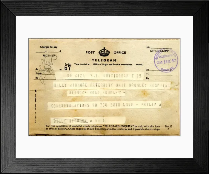Framed Print : Telegram congratulations, new baby Framed Print : Telegram congratulations, new baby