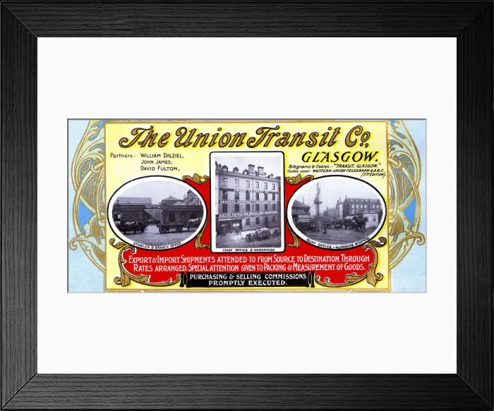 Framed Print : Advert, The Union Transit Co, Glasgow, Scotland Framed Print : Advert, The Union Transit Co, Glasgow, Scotland