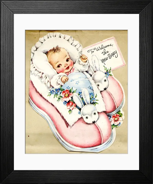 Framed Print : Greetings card, To Welcome the New Baby Framed Print : Greetings card, To Welcome the New Baby