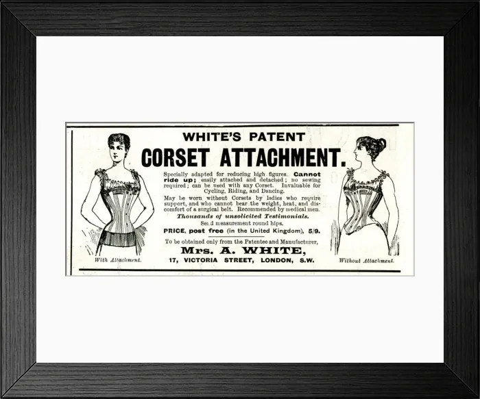 Framed Print : Advert, Whites Patent Corset Attachment Framed Print : Advert, Whites Patent Corset Attachment