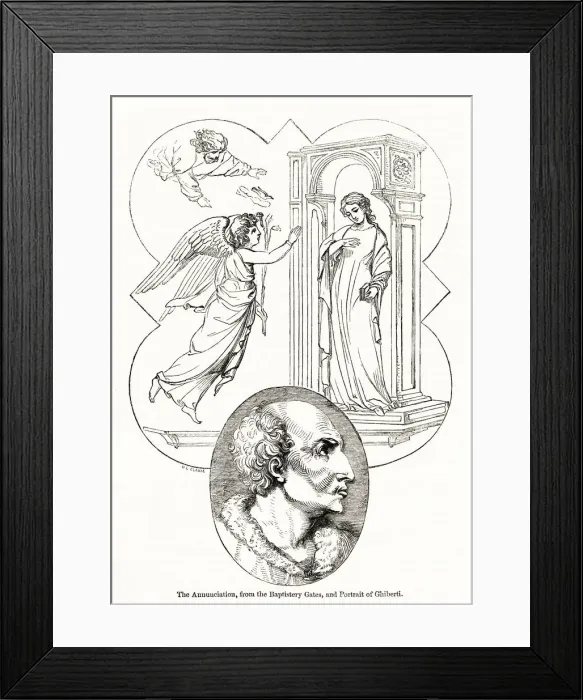 Framed Print : Lorenzo Ghiberti and detail from Baptistery doors, Florence Framed Print : Lorenzo Ghiberti and detail from Baptistery doors, Florence
