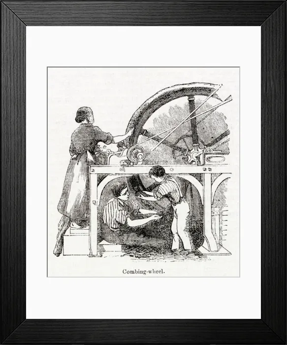 Framed Print : Combing wheel in a Glasgow carpet factory Framed Print : Combing wheel in a Glasgow carpet factory