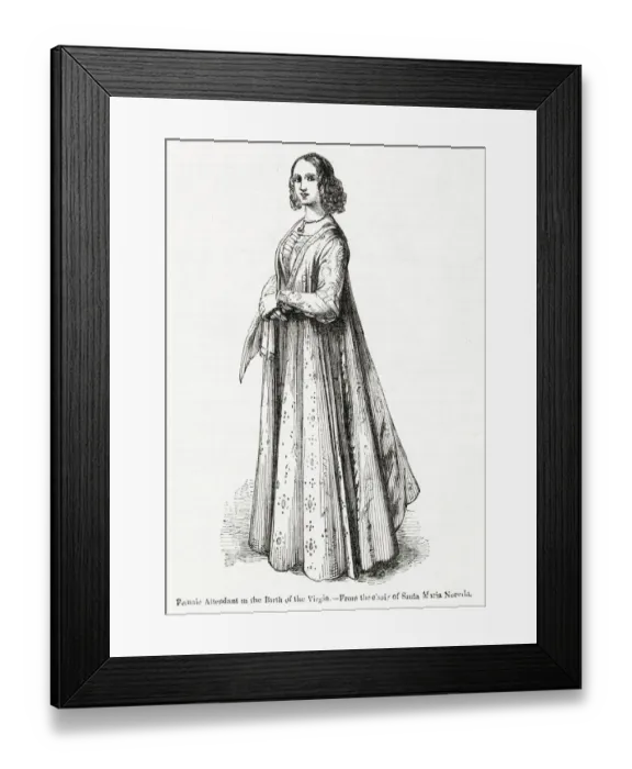 Framed Print : Female attendant, Birth of Virgin, by Domenico Ghirlandaio Framed Print : Female attendant, Birth of Virgin, by Domenico Ghirlandaio
