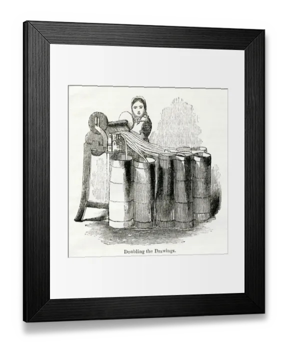 Framed Print : Doubling the drawings in a Yorkshire flax mill Framed Print : Doubling the drawings in a Yorkshire flax mill