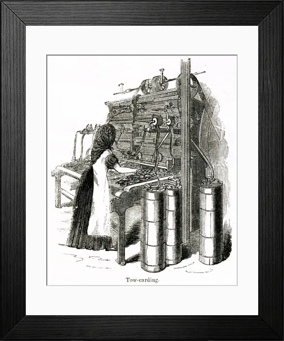 Framed Print : Tow carding in a Yorkshire flax mill Framed Print : Tow carding in a Yorkshire flax mill