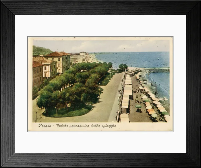 Framed Print : Aerial view of the beach and sea front, Pesaro, Italy Framed Print : Aerial view of the beach and sea front, Pesaro, Italy