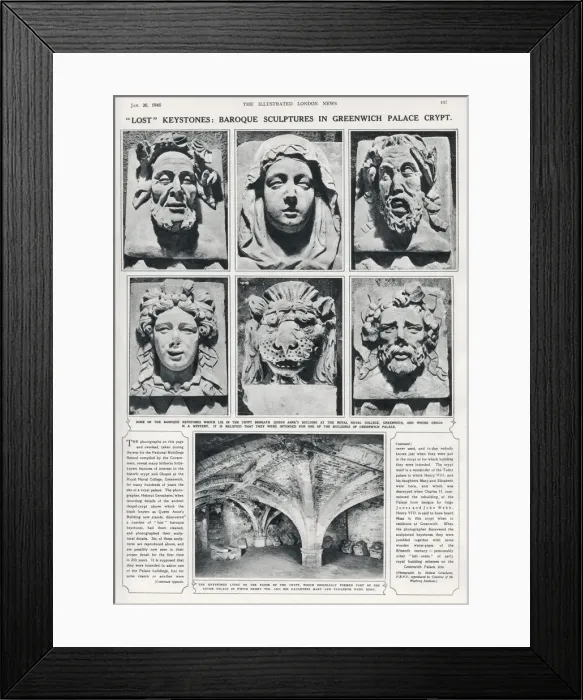 Framed Print : Baroque Keystones - Crypt beneath Queen Annes building Framed Print : Baroque Keystones - Crypt beneath Queen Annes building