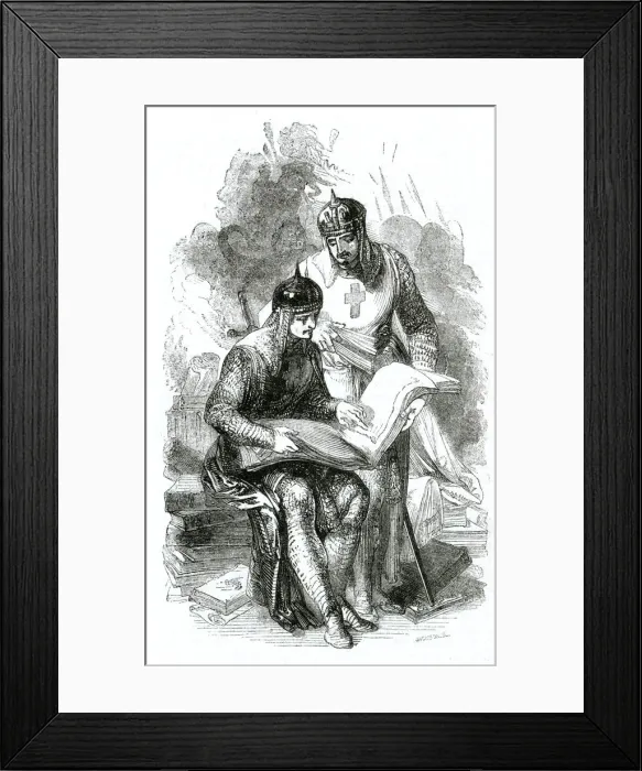 Framed Print : The British Valhalla -- two knights reading history book Framed Print : The British Valhalla -- two knights reading history book