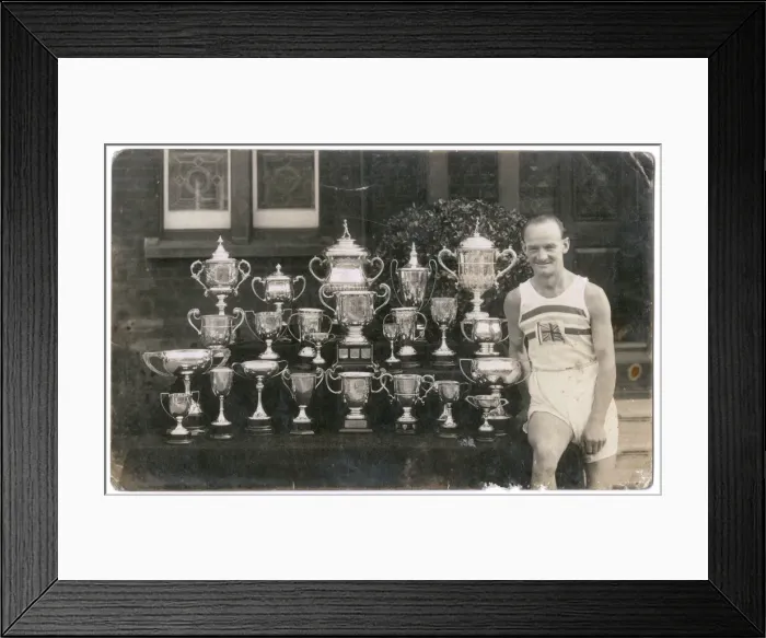 Framed Print : Tommy Green with 24 trophies, 1932 Olympics Framed Print : Tommy Green with 24 trophies, 1932 Olympics
