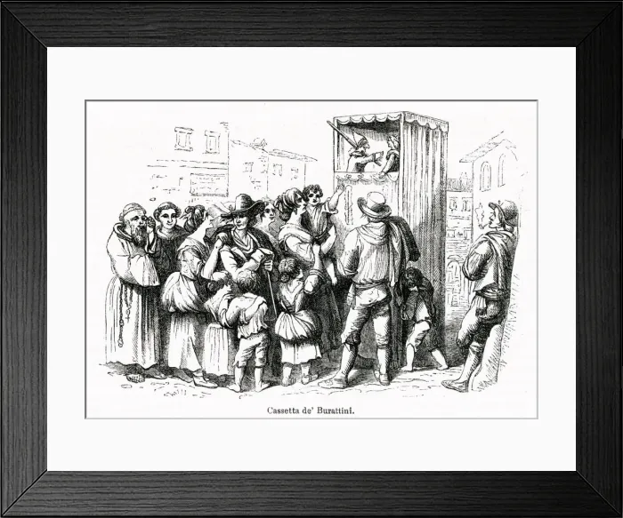 Framed Print : People watching a puppet show in Rome, Italy Framed Print : People watching a puppet show in Rome, Italy