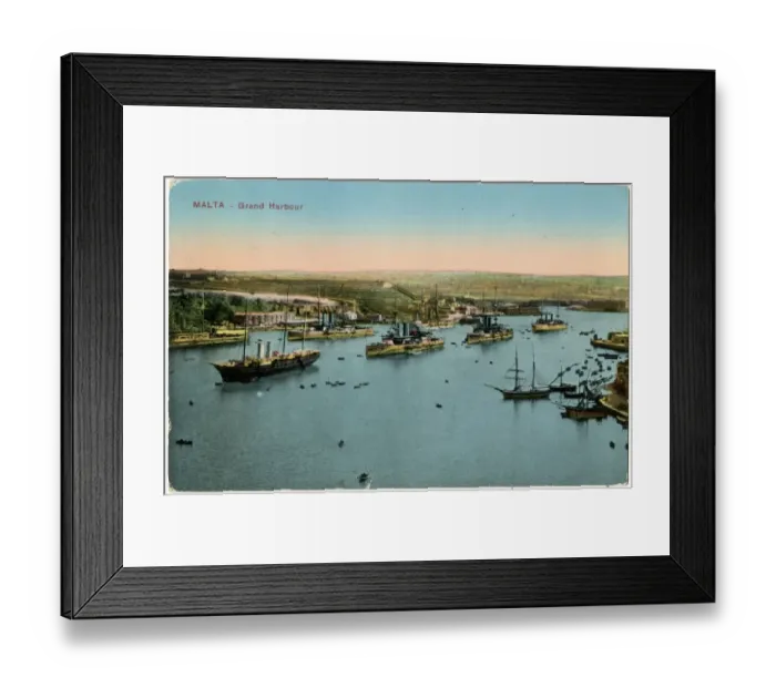 Framed Print : Grand Harbour at Malta, with battleships and Royal Yacht Framed Print : Grand Harbour at Malta, with battleships and Royal Yacht