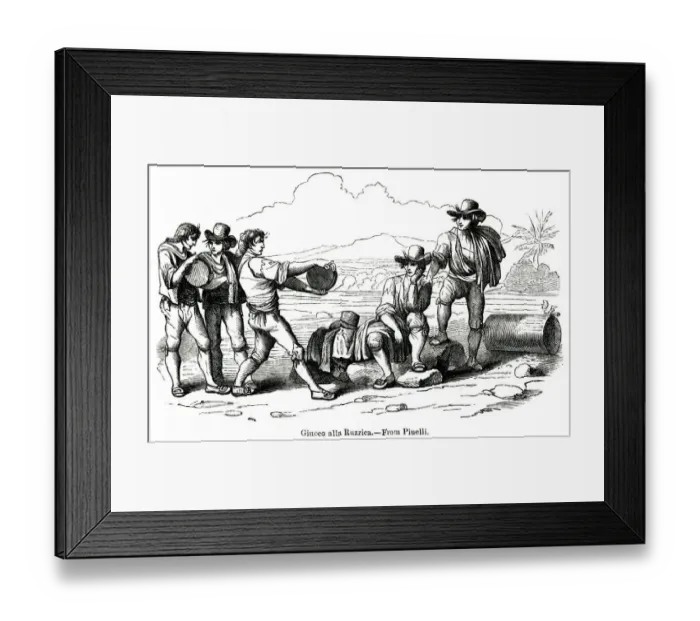 Framed Print : Men playing the Roman game of La Ruzzica, Italy Framed Print : Men playing the Roman game of La Ruzzica, Italy