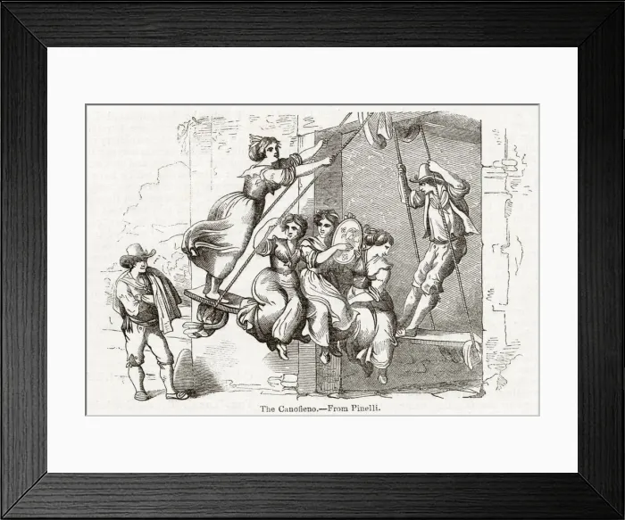 Framed Print : Men and women on a Roman swing, Italy Framed Print : Men and women on a Roman swing, Italy