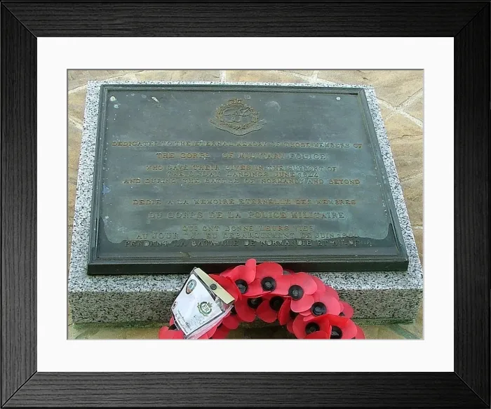 Framed Print : Plaque to Royal Military Police, Bayeux Museum Grounds Framed Print : Plaque to Royal Military Police, Bayeux Museum Grounds