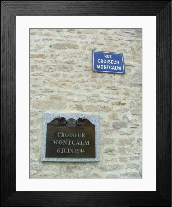Framed Print : Plaque to Cruiser Montcalm, Port en Bessin Normandy Framed Print : Plaque to Cruiser Montcalm, Port en Bessin Normandy