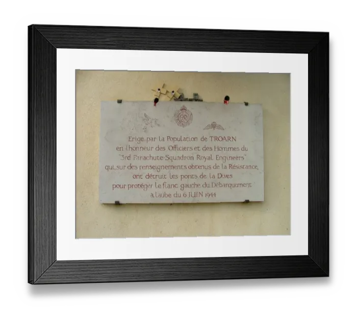 Framed Print : Plaque to 3rd Parachute Squadron RE, Troarn, Normandy