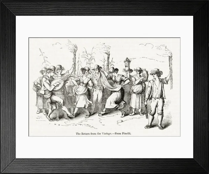 Framed Print : Country people dancing on return from the vintage, Italy Framed Print : Country people dancing on return from the vintage, Italy