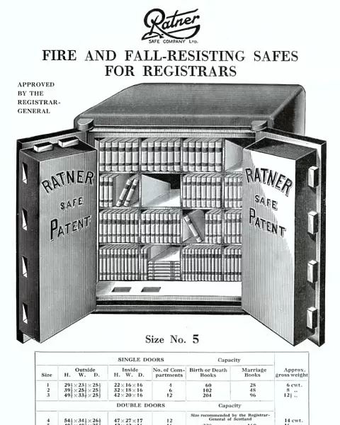 Ratner patent safe, fire and fall resisting, for registrars