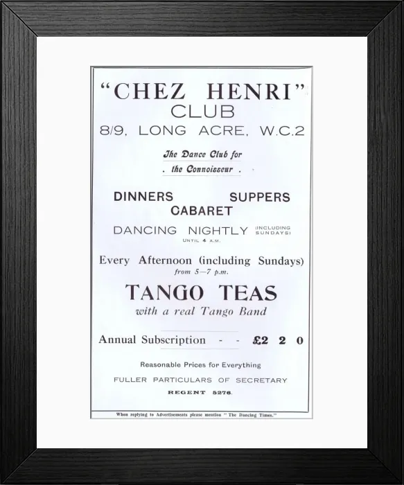 Framed Print : Advert for Chez Henri Club, London, 1925 Framed Print : Advert for Chez Henri Club, London, 1925