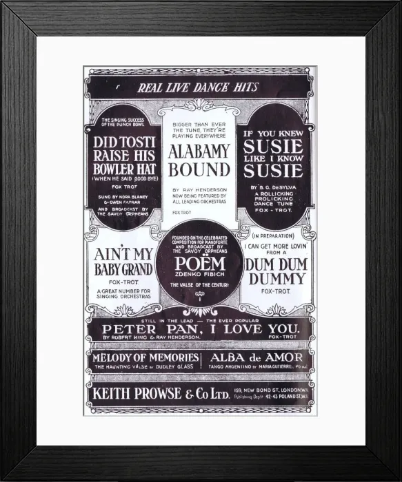 Framed Print : Advert for Keith Prowse music dance hits, 1925