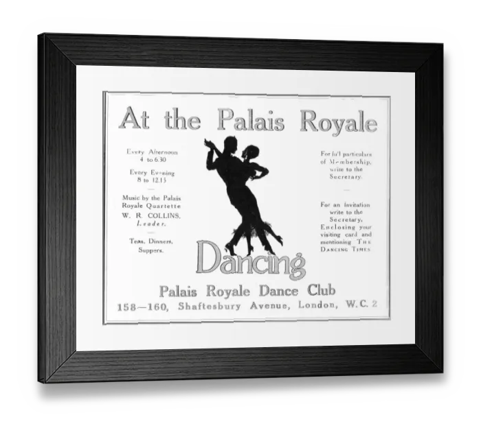 Framed Print : Advert for the Palais Royale Dance Club, London, 1919 Framed Print : Advert for the Palais Royale Dance Club, London, 1919