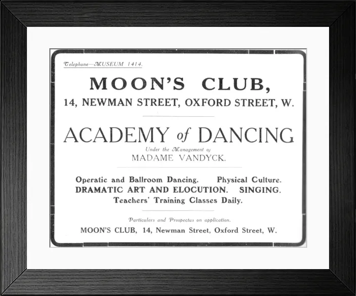 Framed Print : Advert for Moons Club, London, 1920 Framed Print : Advert for Moons Club, London, 1920
