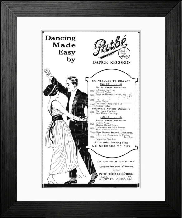 Framed Print : Advert for Pathe dance records, 1920 Framed Print : Advert for Pathe dance records, 1920