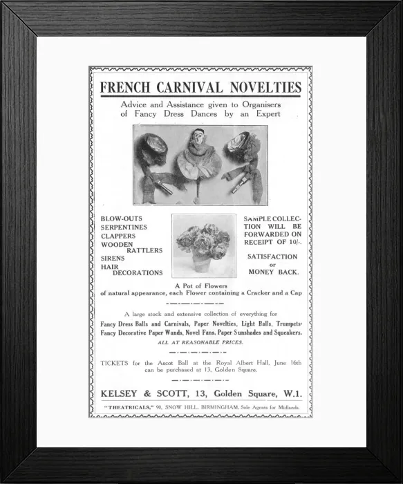 Framed Print : Advert for French Carnival Novelties, 1920 Framed Print : Advert for French Carnival Novelties, 1920