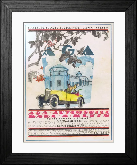 Framed Print : Advert from Reigen Magazine, Germany, for AGA automobiles Framed Print : Advert from Reigen Magazine, Germany, for AGA automobiles