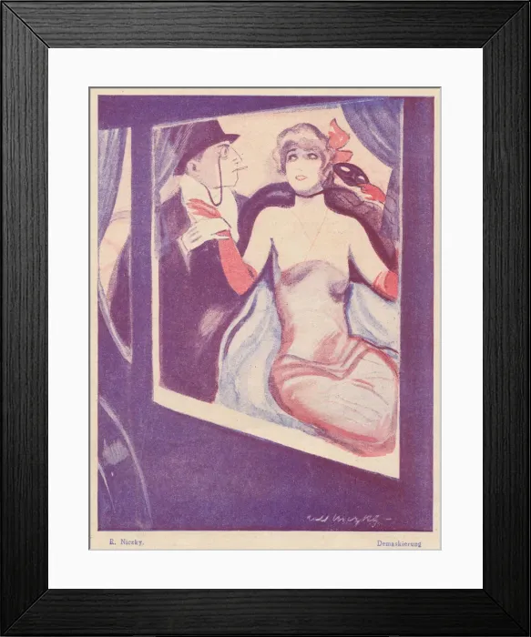 Framed Print : A sketch representing the unmasking of a woman at a carnival Framed Print : A sketch representing the unmasking of a woman at a carnival