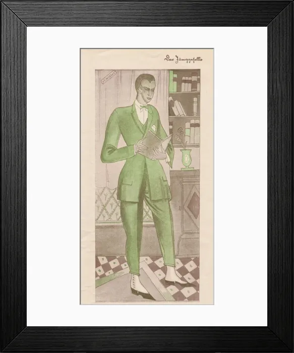 Framed Print : Sketch of an eccentric foreign mode for men, 1924 Framed Print : Sketch of an eccentric foreign mode for men, 1924