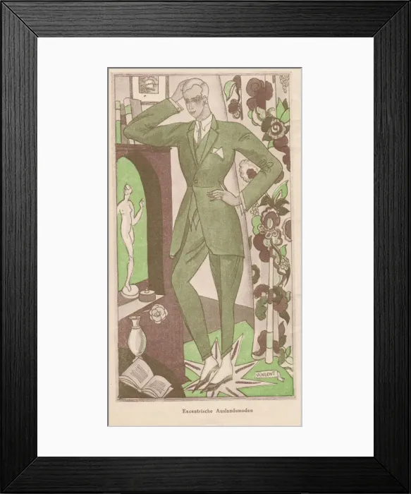 Framed Print : Sketch of an eccentric foreign mode for men, 1924 Framed Print : Sketch of an eccentric foreign mode for men, 1924