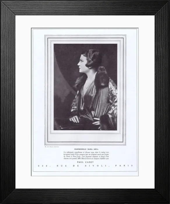 Framed Print : Advert for a creation by Paul Caret for Maria Kieva, Paris Framed Print : Advert for a creation by Paul Caret for Maria Kieva, Paris
