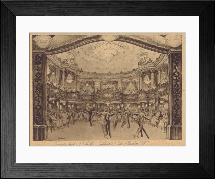 Framed Print : Art deco sketch of the interior of the Libelle dance palace Framed Print : Art deco sketch of the interior of the Libelle dance palace