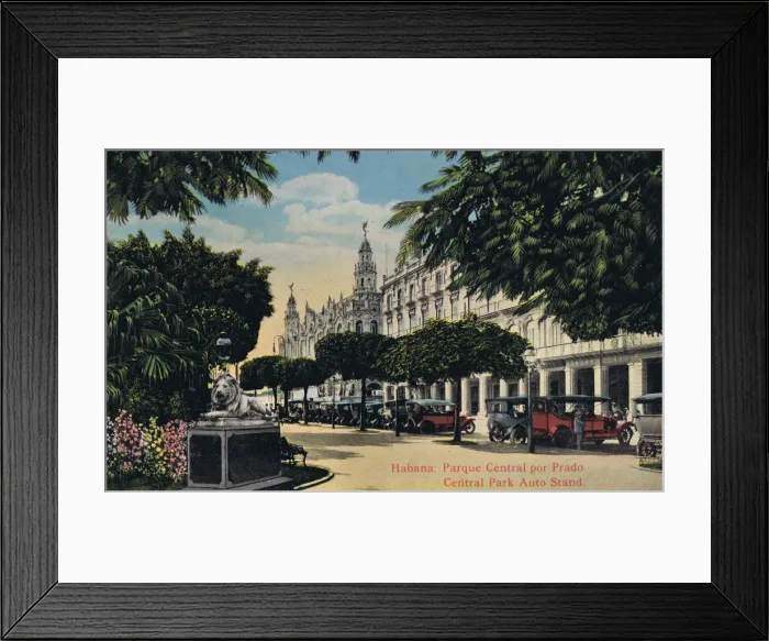Framed Print : A view of the Central Park taxi stand in Havana, Cuba, 1920s Framed Print : A view of the Central Park taxi stand in Havana, Cuba, 1920s