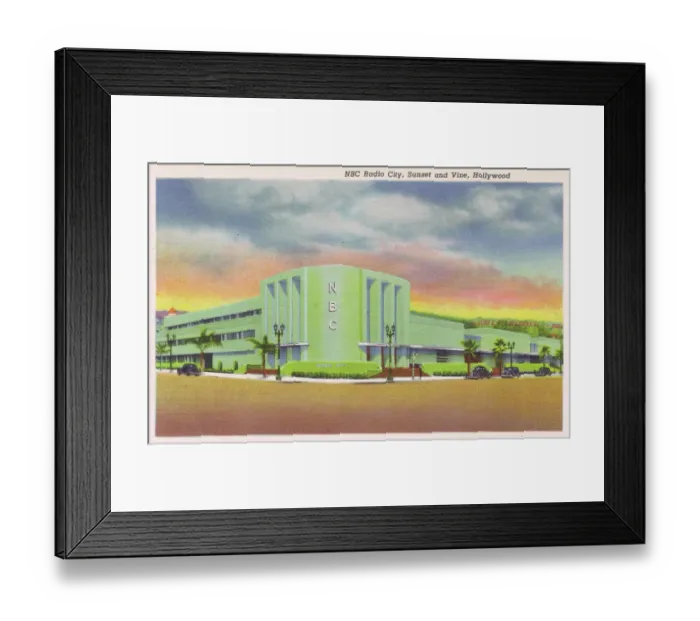 Framed Print : Postcard showing NBC Radio City at Sunset and Vine Hollywood