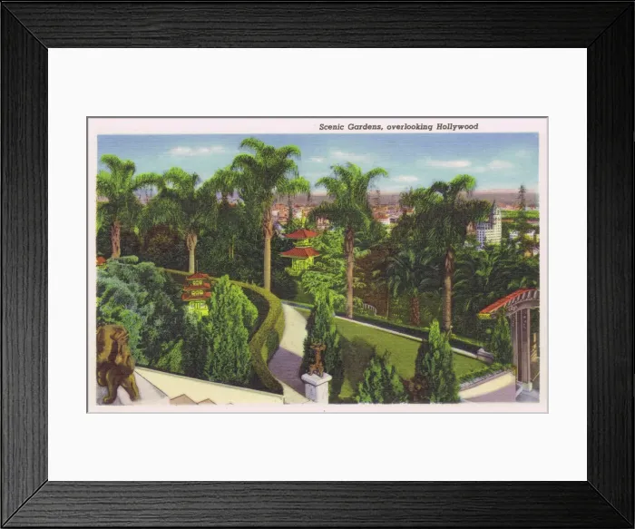 Framed Print : Postcard showing the scenic gardens overlloking Hollywood Framed Print : Postcard showing the scenic gardens overlloking Hollywood