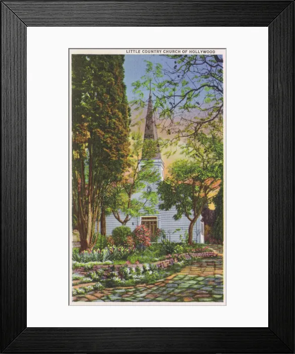 Framed Print : Postcard showing the Little Country Church of Hollywood Framed Print : Postcard showing the Little Country Church of Hollywood