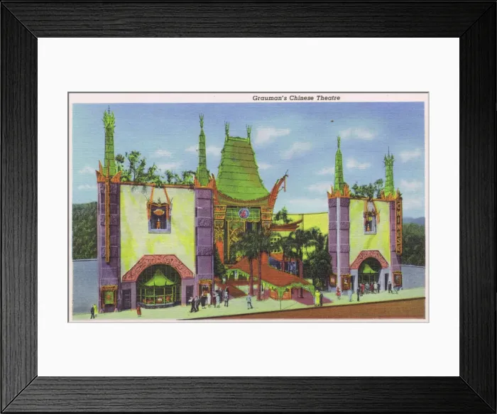 Framed Print : Postcard showing Graumans Chinese Theatre, Hollywood, 1930s Framed Print : Postcard showing Graumans Chinese Theatre, Hollywood, 1930s