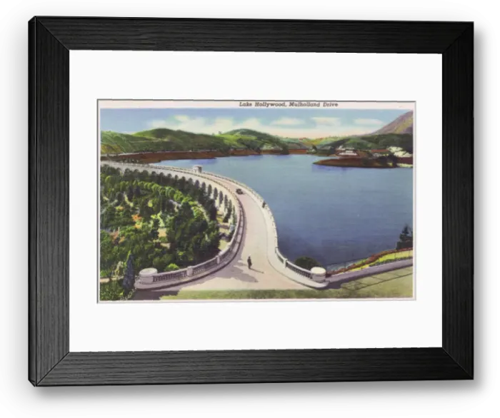 Framed Print : Postcard Showing Lake Hollywood, Mulholland Drive, Hollywood Framed Print : Postcard Showing Lake Hollywood, Mulholland Drive, Hollywood