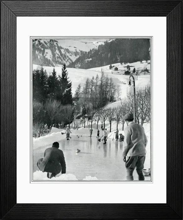 Framed Print : Winter Sports Supplement - curling in the Alps Framed Print : Winter Sports Supplement - curling in the Alps