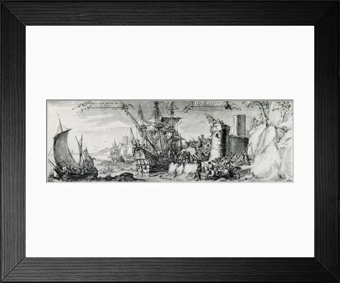 Framed Print : King James IIs flight from Ireland after his defeat Framed Print : King James IIs flight from Ireland after his defeat