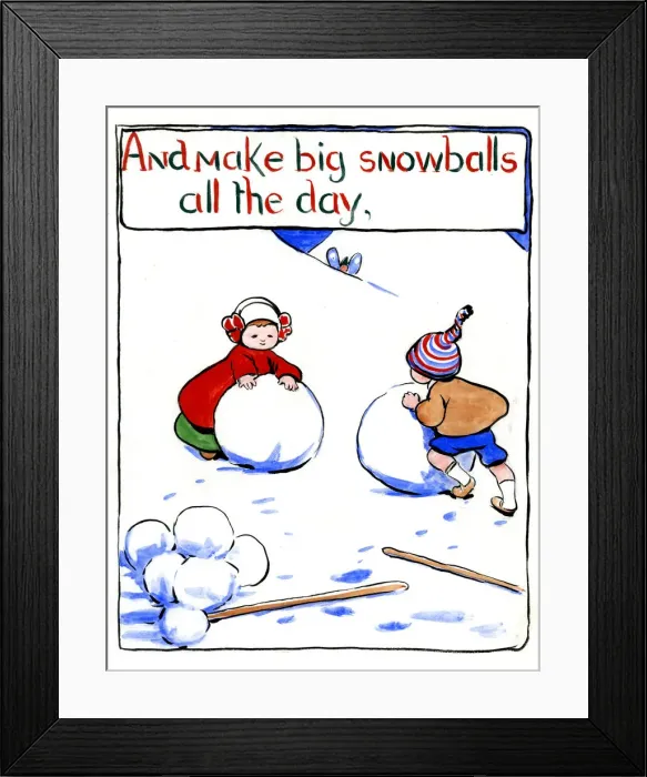 Framed Print : And make big snowballs all the day, by Minnie Asprey Framed Print : And make big snowballs all the day, by Minnie Asprey